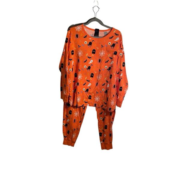 Hyde And Eek! 2 Piece Women Halloween Pajama Set. Size 2X Orange Cats, Bats, Web - Picture 1 of 9